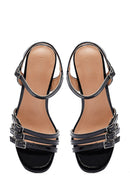 Women's Black Ankle Buckle Thick Patent Leather Heeled Sandals | Derimod Women's Black Ankle Buckle Thick Patent Leather Heeled Sandals | Derimod