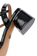 Women's Black Ankle Buckle Thick Patent Leather Heeled Sandals | Derimod Women's Black Ankle Buckle Thick Patent Leather Heeled Sandals | Derimod