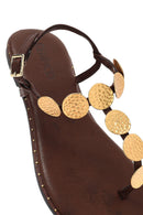 Women's Brown Metal Detailed Flip-Flop Sandals | Derimod Women's Brown Metal Detailed Flip-Flop Sandals | Derimod