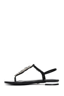 Women's Black Stone Flip Flops Sandals | Derimod Women's Black Stone Flip Flops Sandals | Derimod