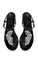 Women's Black Stone Flip Flops Sandals | Derimod Women's Black Stone Flip Flops Sandals | Derimod
