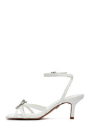 Women's White Ankle Buckle Stoned Thin Short Heeled Sandals | Derimod Women's White Ankle Buckle Stoned Thin Short Heeled Sandals | Derimod
