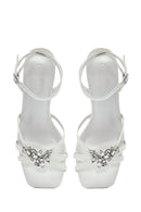 Women's White Ankle Buckle Stoned Thin Short Heeled Sandals | Derimod Women's White Ankle Buckle Stoned Thin Short Heeled Sandals | Derimod