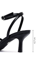 Women's Black Ankle Buckle Stoned Thin Short Heeled Sandals | Derimod Women's Black Ankle Buckle Stoned Thin Short Heeled Sandals | Derimod