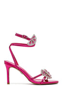 Women's Pink Ankle Buckle Stoned Thin Heel Sandals | Derimod Women's Pink Ankle Buckle Stoned Thin Heel Sandals | Derimod