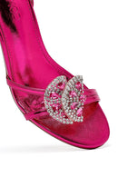 Women's Pink Ankle Buckle Stoned Thin Heel Sandals | Derimod Women's Pink Ankle Buckle Stoned Thin Heel Sandals | Derimod