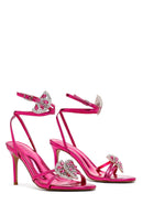 Women's Pink Ankle Buckle Stoned Thin Heel Sandals | Derimod Women's Pink Ankle Buckle Stoned Thin Heel Sandals | Derimod