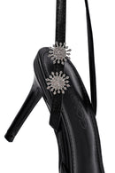 Women's Black Ankle Buckle Stone-Embellished Metallic Thin Heel Sandals | Derimod Women's Black Ankle Buckle Stone-Embellished Metallic Thin Heel Sandals | Derimod