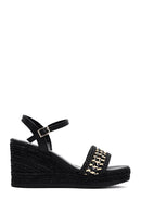 Women's Black Ankle Buckle Braided Wedge Heel Espadrille Sandals | Derimod Women's Black Ankle Buckle Braided Wedge Heel Espadrille Sandals | Derimod