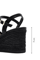 Women's Black Ankle Buckle Braided Wedge Heel Espadrille Sandals | Derimod Women's Black Ankle Buckle Braided Wedge Heel Espadrille Sandals | Derimod