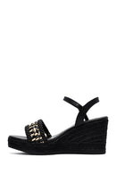 Women's Black Ankle Buckle Braided Wedge Heel Espadrille Sandals | Derimod Women's Black Ankle Buckle Braided Wedge Heel Espadrille Sandals | Derimod
