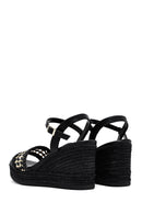 Women's Black Ankle Buckle Braided Wedge Heel Espadrille Sandals | Derimod Women's Black Ankle Buckle Braided Wedge Heel Espadrille Sandals | Derimod