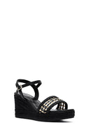 Women's Black Ankle Buckle Braided Wedge Heel Espadrille Sandals | Derimod Women's Black Ankle Buckle Braided Wedge Heel Espadrille Sandals | Derimod