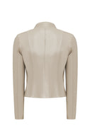 Taya Women's Beige Short Leather Jacket | Derimod Taya Women's Beige Short Leather Jacket | Derimod