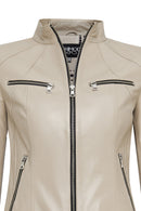 Taya Women's Beige Short Leather Jacket | Derimod Taya Women's Beige Short Leather Jacket | Derimod