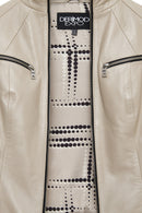 Taya Women's Beige Short Leather Jacket | Derimod Taya Women's Beige Short Leather Jacket | Derimod