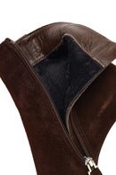 Women's Brown Zippered Suede Leather Thick Heeled Boots | Derimod Women's Brown Zippered Suede Leather Thick Heeled Boots | Derimod