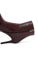 Woman Burgundy Zippered High Thin Heel Leather Boat | Derimod Woman Burgundy Zippered High Thin Heel Leather Boat | Derimod