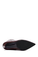 Woman Burgundy Zippered High Thin Heel Leather Boat | Derimod Woman Burgundy Zippered High Thin Heel Leather Boat | Derimod