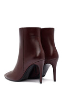 Woman Burgundy Zippered High Thin Heel Leather Boat | Derimod Woman Burgundy Zippered High Thin Heel Leather Boat | Derimod