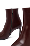 Woman Burgundy Zippered High Thin Heel Leather Boat | Derimod Woman Burgundy Zippered High Thin Heel Leather Boat | Derimod