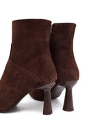 Woman Brown Zippered Stiletto Heel Suede Leather Boat | Derimod Woman Brown Zippered Stiletto Heel Suede Leather Boat | Derimod