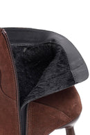 Woman Brown Zippered Stiletto Heel Suede Leather Boat | Derimod Woman Brown Zippered Stiletto Heel Suede Leather Boat | Derimod