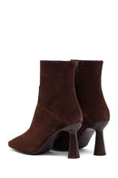 Woman Brown Zippered Stiletto Heel Suede Leather Boat | Derimod Woman Brown Zippered Stiletto Heel Suede Leather Boat | Derimod