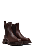 Women's Brown Thick-Soled Leather Chelsea Boot | Derimod Women's Brown Thick-Soled Leather Chelsea Boot | Derimod