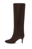 Kadın Kahverengi İnce Topuklu Deri Çizme | Derimod Kadın Kahverengi İnce Topuklu Deri Çizme | Derimod
