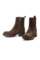 Woman Brown Zippered Suede Leather Boat | Derimod Woman Brown Zippered Suede Leather Boat | Derimod