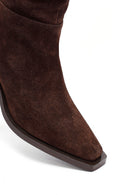 Woman Brown Chunky Heel Suede Leather Cowboy Boots | Derimod Woman Brown Chunky Heel Suede Leather Cowboy Boots | Derimod