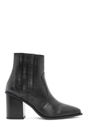 Woman Black Chunky Heels Leather Cowboy Boots | Derimod Woman Black Chunky Heels Leather Cowboy Boots | Derimod