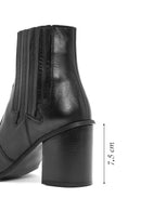 Woman Black Chunky Heels Leather Cowboy Boots | Derimod Woman Black Chunky Heels Leather Cowboy Boots | Derimod