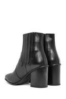 Woman Black Chunky Heels Leather Cowboy Boots | Derimod Woman Black Chunky Heels Leather Cowboy Boots | Derimod