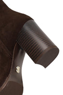 Women's Brown Zippered Thick Heeled Suede Leather Boot | Derimod Women's Brown Zippered Thick Heeled Suede Leather Boot | Derimod