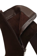 Women's Brown Zippered Thick Heeled Suede Leather Boot | Derimod Women's Brown Zippered Thick Heeled Suede Leather Boot | Derimod