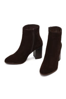 Women's Brown Zippered Thick Heeled Suede Leather Boot | Derimod Women's Brown Zippered Thick Heeled Suede Leather Boot | Derimod