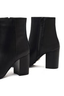 Women's Black Zippered Thick Heeled Leather Boot | Derimod Women's Black Zippered Thick Heeled Leather Boot | Derimod
