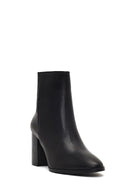 Women's Black Zippered Thick Heeled Leather Boot | Derimod Women's Black Zippered Thick Heeled Leather Boot | Derimod