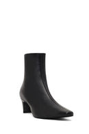 Women's Black Zippered Thick Heeled Leather Boot | Derimod Women's Black Zippered Thick Heeled Leather Boot | Derimod