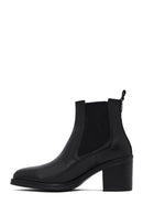 Woman Black Chunky Heels Leather Cowboy Boots | Derimod Woman Black Chunky Heels Leather Cowboy Boots | Derimod