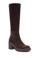 Woman Brown Zippered Chunky Heel Suede Leather Boot | Derimod Woman Brown Zippered Chunky Heel Suede Leather Boot | Derimod