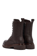 Women's Brown Zippered Lace-Up Leather Combat Boots | Derimod Women's Brown Zippered Lace-Up Leather Combat Boots | Derimod