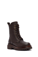 Women's Brown Zippered Lace-Up Leather Combat Boots | Derimod Women's Brown Zippered Lace-Up Leather Combat Boots | Derimod