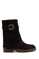 Women's Brown Zippered Suede Leather Biker Boots | Derimod Women's Brown Zippered Suede Leather Biker Boots | Derimod