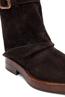 Women's Brown Zippered Suede Leather Biker Boots | Derimod Women's Brown Zippered Suede Leather Biker Boots | Derimod