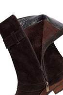 Women's Brown Zippered Suede Leather Biker Boots | Derimod Women's Brown Zippered Suede Leather Biker Boots | Derimod
