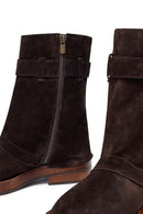 Women's Brown Zippered Suede Leather Biker Boots | Derimod Women's Brown Zippered Suede Leather Biker Boots | Derimod