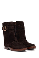 Women's Brown Zippered Suede Leather Biker Boots | Derimod Women's Brown Zippered Suede Leather Biker Boots | Derimod